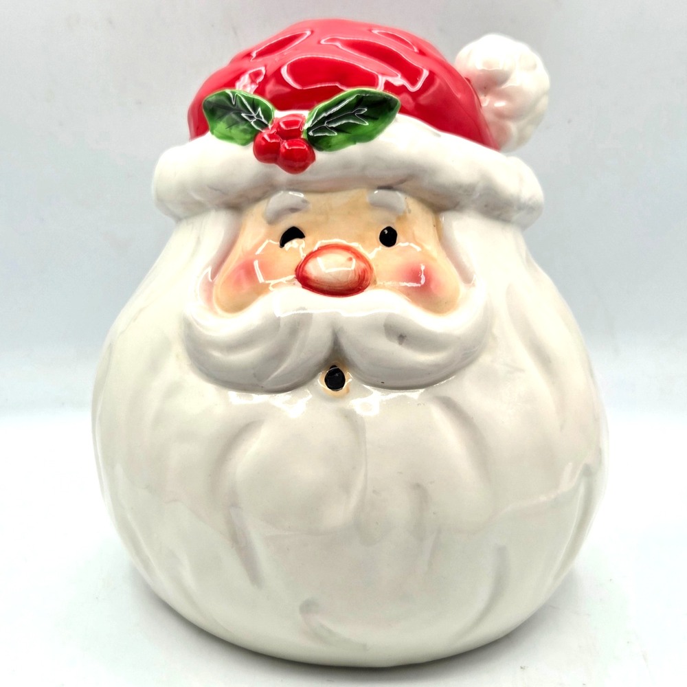 Vintage Ceramic Santa Claus Head Christmas Cookie Jar 10" Tall